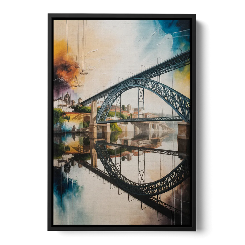 Porto Bridge Panorama Front - Black Canvas Wall Art