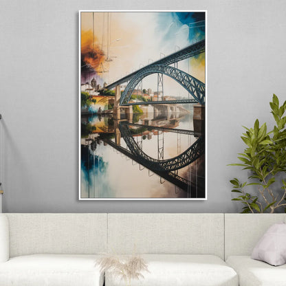 Porto Bridge Panorama Sitting Room - White Canvas Wall Art