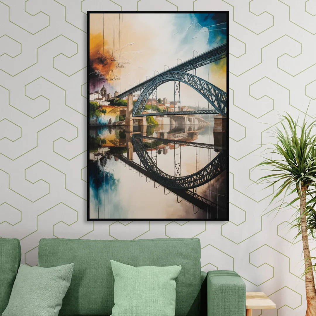 Porto Bridge Panorama Living Room - Black Canvas Wall Art