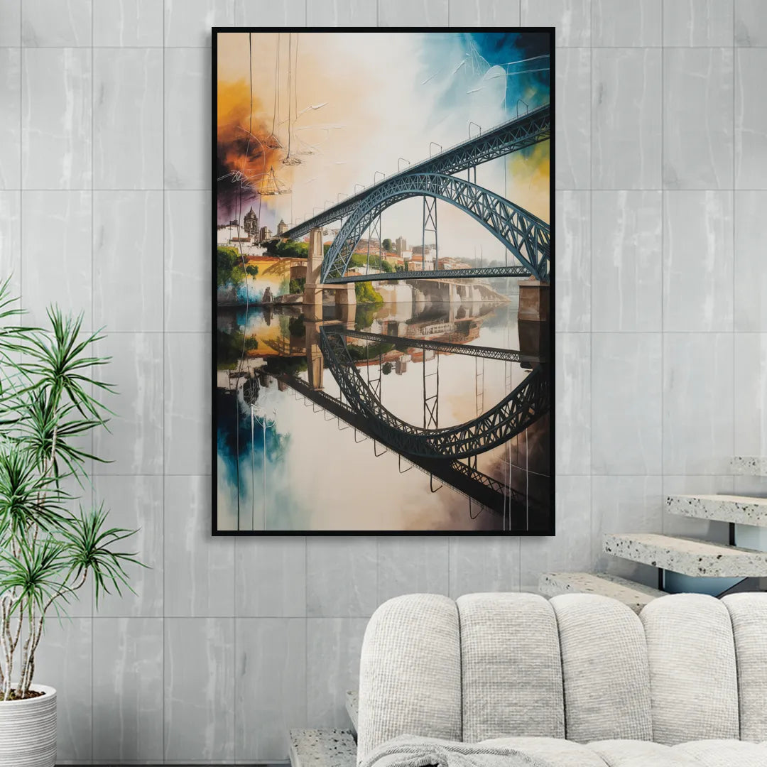Porto Bridge Panorama Sitting Room - Black Canvas Wall Art