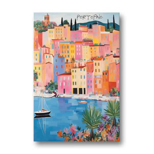 Portofino Art of Pastel Harbor Houses - Canvas Wall Art - Front
