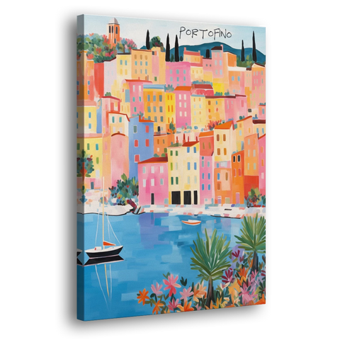 Portofino Art of Pastel Harbor Houses - Canvas Wall Art - Side