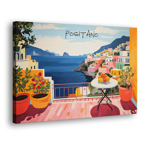 Positano Art of a Sunny Terrace - Canvas Wall Art - Side