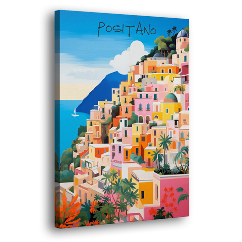 Positano Painting of Cliffside Houses - Canvas Wall Art - Side