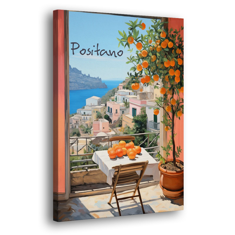 Positano Wall Art with an Orange Tree - Canvas Wall Art - Side