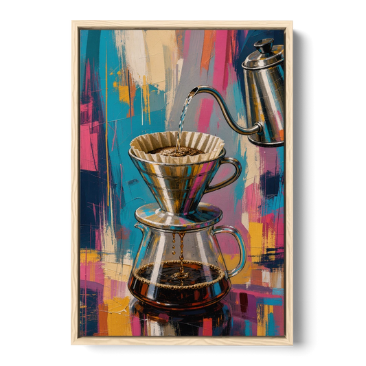 Pour-Over Coffee Ritual - Oak Framed Canvas Wall Art - Front