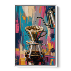 Pour-Over Coffee Ritual - White Framed Canvas Wall Art - Front