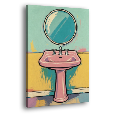 Powder Room Decor with a Pink Pedestal Sink - Canvas Wall Art - Side