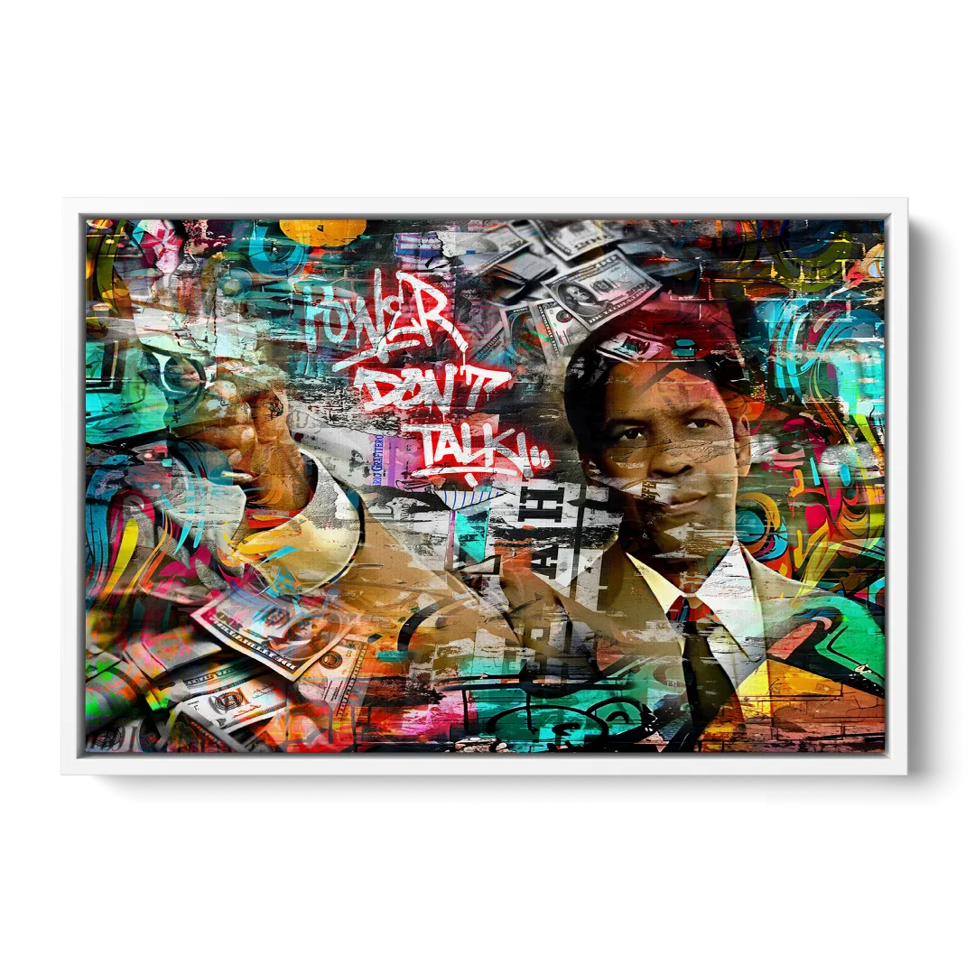 Power Don't Talk Front - White Canvas Wall Art