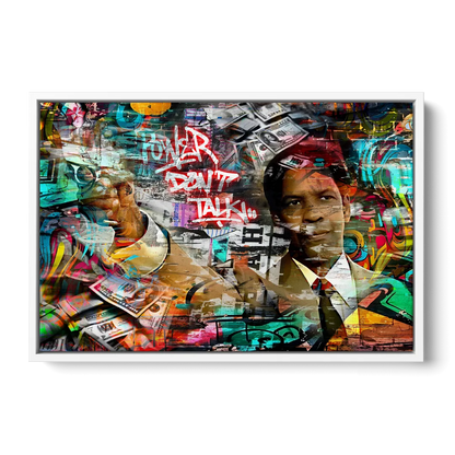 Power Don't Talk Front - White Canvas Wall Art