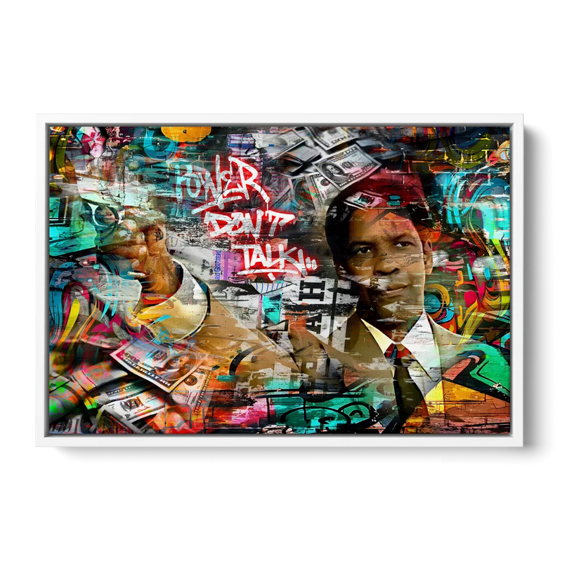 Power Don't Talk Front - White Canvas Wall Art