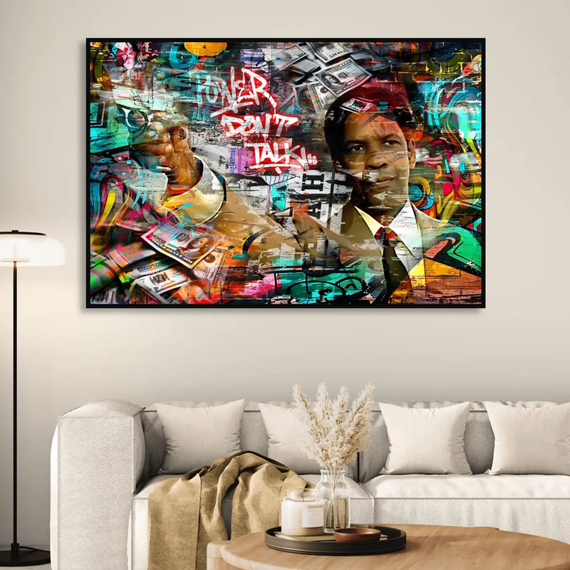 Power Don't Talk Living Room - Black Canvas Wall Art