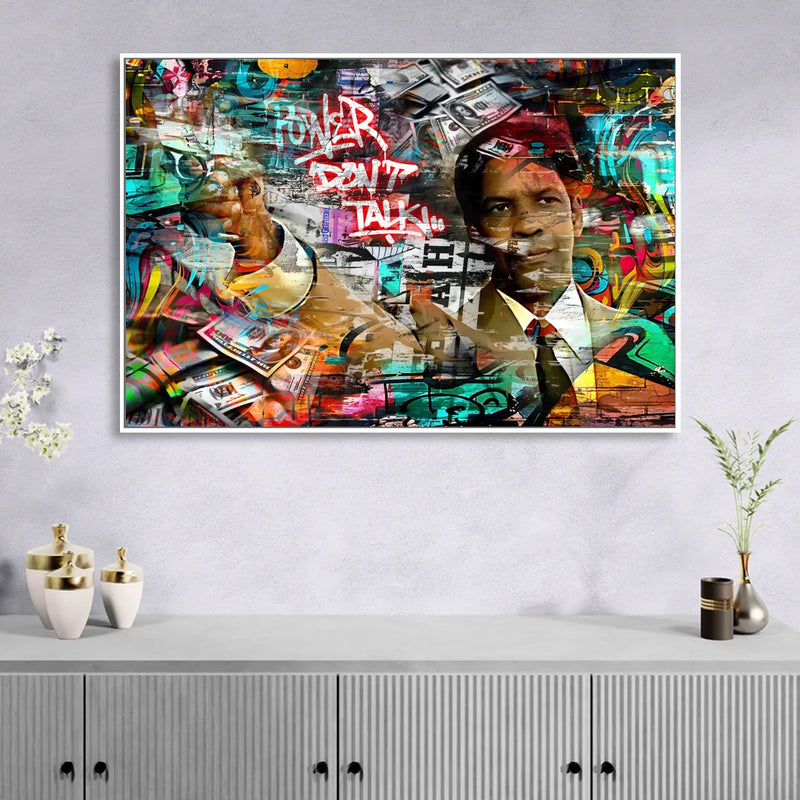 Power Don't Talk Living Room - White Canvas Wall Art