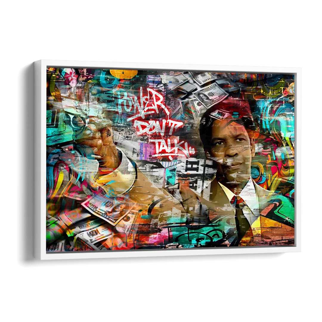 Power Don't Talk Side - White Canvas Wall Art