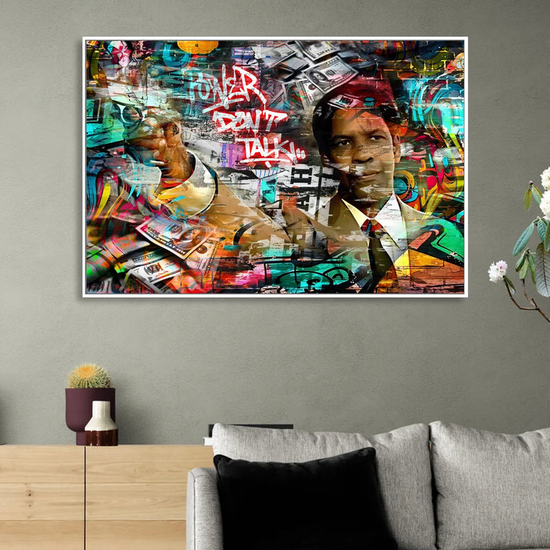 Power Don't Talk Sitting Room - White Canvas Wall Art