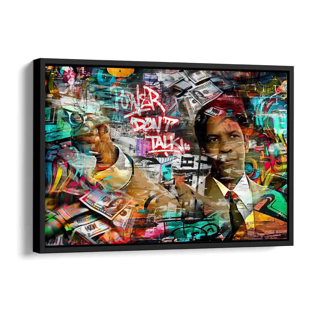 Power Don't Talk Side - Black Canvas Wall Art