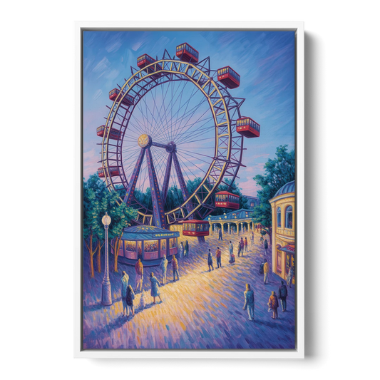 Prater's Giant Wheel - White Framed Canvas Wall Art - Front