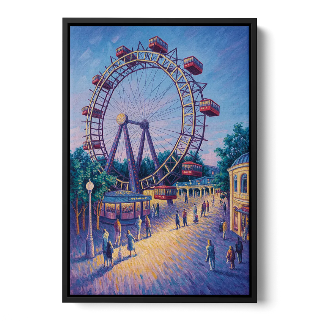 Prater's Giant Wheel Front - Black Canvas Wall Art