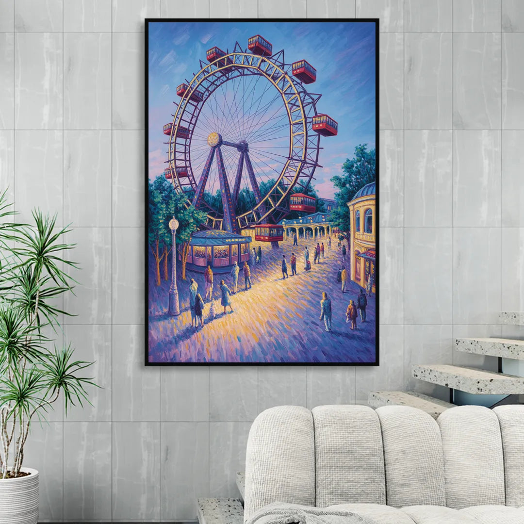 Prater's Giant Wheel Living Room - Black Canvas Wall Art