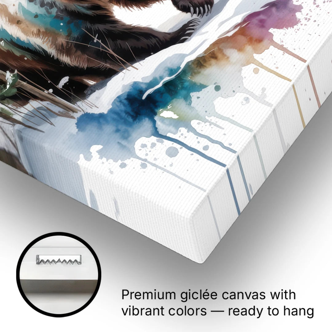 Pristine Winter Bear Landscape - Canvas Wall Art - Gallery Wrap Corner