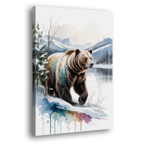 Pristine Winter Bear Landscape - Canvas Wall Art - Side