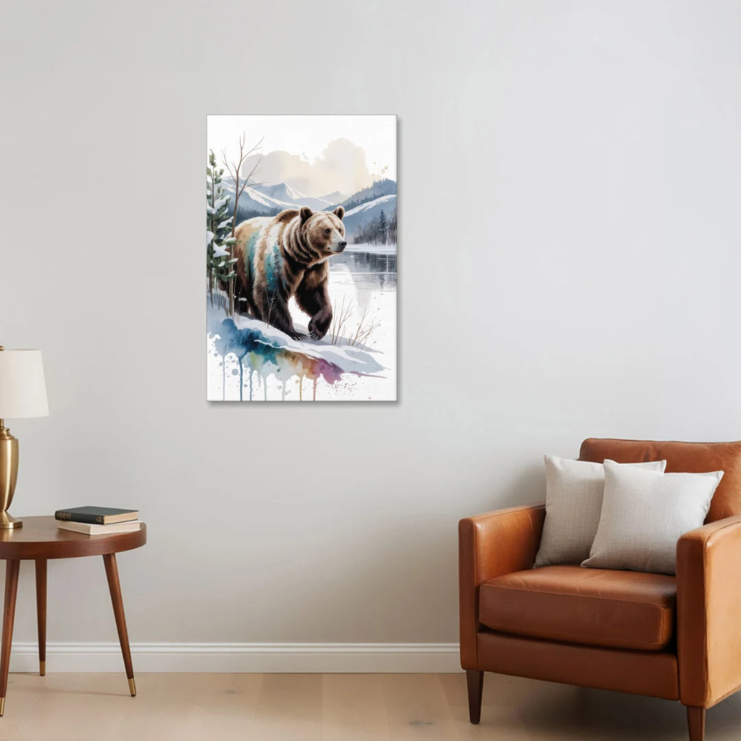 Pristine Winter Bear Landscape - Canvas Wall Art - Sofa - 24x36