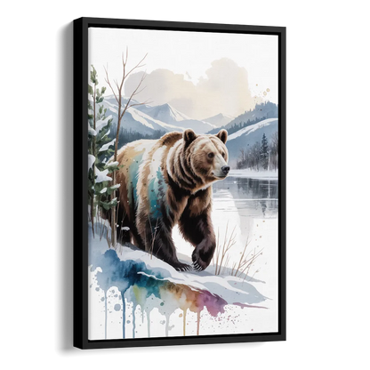 Pristine Winter Bear Landscape Side - Black Canvas Wall Art