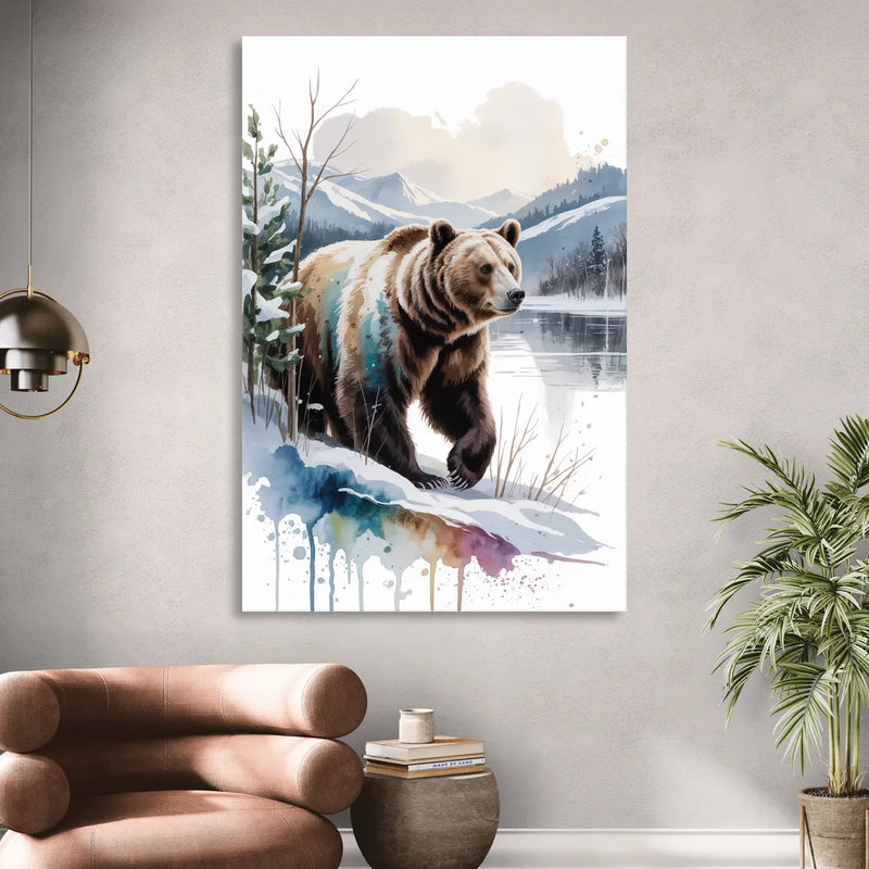 Pristine Winter Bear Landscape Sitting Room - Canvas Wall Art