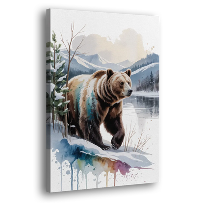 Pristine Winter Bear Landscape Side - Canvas Wall Art