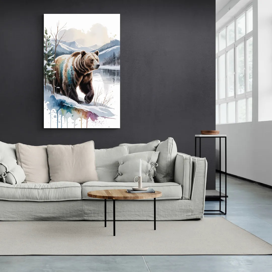 Pristine Winter Bear Landscape - Canvas Wall Art Living Room