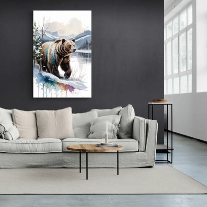 Pristine Winter Bear Landscape - Canvas Wall Art Living Room