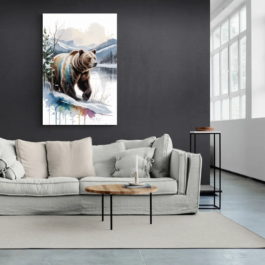 Pristine Winter Bear Landscape - Canvas Wall Art Living Room