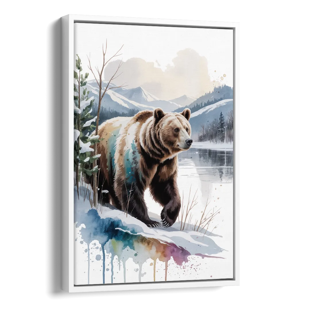 Pristine Winter Bear Landscape Side - White Canvas Wall Art