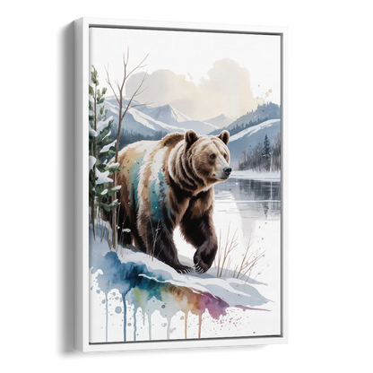 Pristine Winter Bear Landscape Side - White Canvas Wall Art