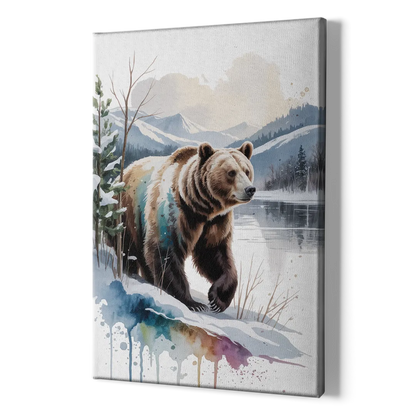 Pristine Winter Bear Landscape - Canvas Print Art Sides