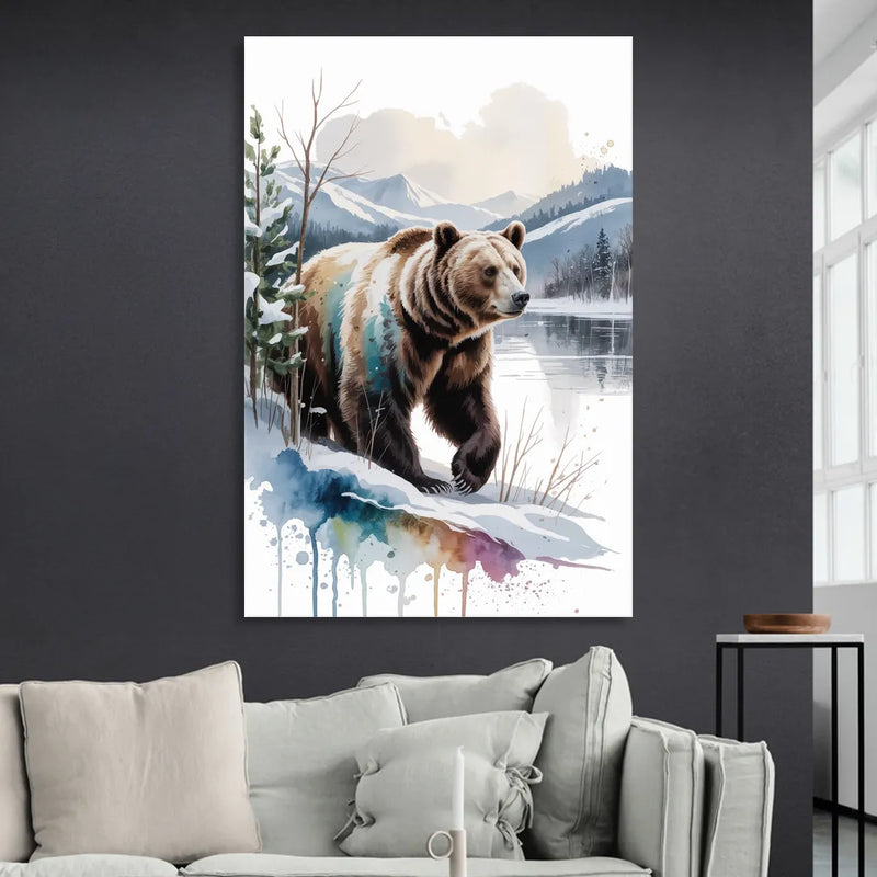 Pristine Winter Bear Landscape Living Room - Canvas Wall Art