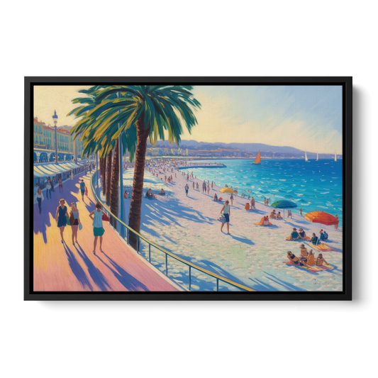 Promenade des Anglais - Black Framed Canvas Wall Art - Front