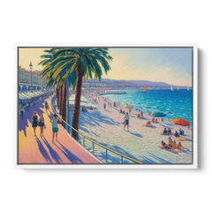 Promenade des Anglais - White Framed Canvas Wall Art - Front