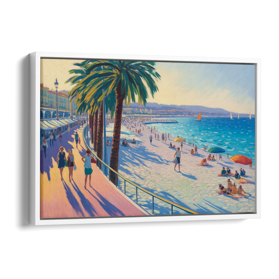 Promenade des Anglais Side - White Canvas Wall Art