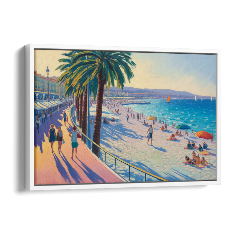 Promenade des Anglais Side - White Canvas Wall Art