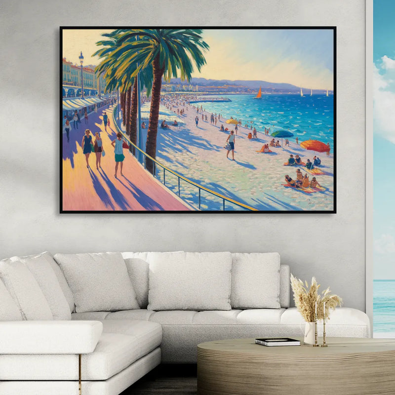 Promenade des Anglais Living Room - Black Canvas Wall Art