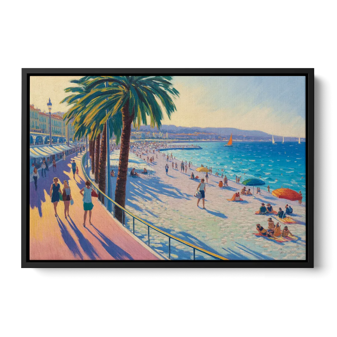 Promenade des Anglais Front - Black Canvas Wall Art