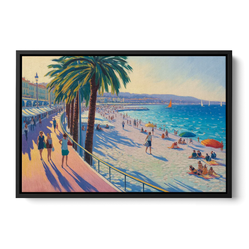 Promenade des Anglais Front - Black Canvas Wall Art