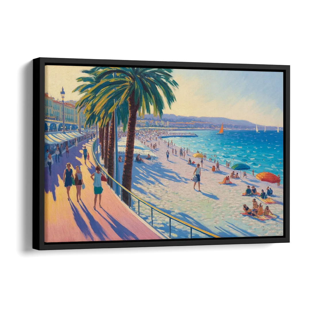 Promenade des Anglais Side - Black Canvas Wall Art