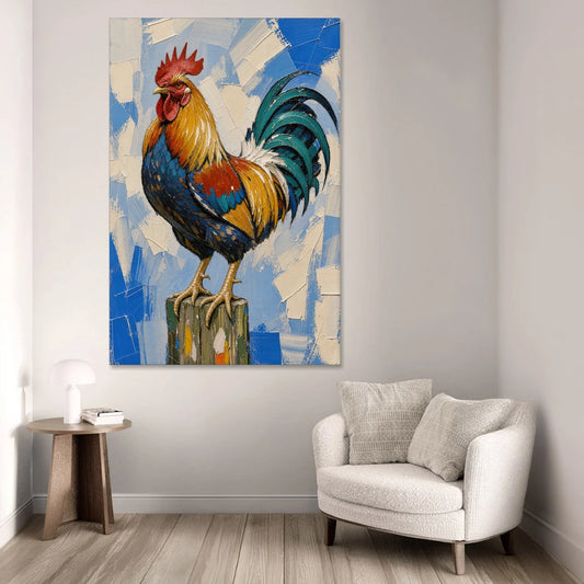 Proud Farmhouse Rooster on a Fence Post - Canvas Wall Art - Sofa - 40x60