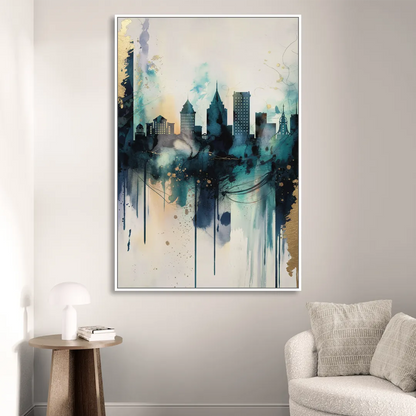 Providence Abstract Skyline Living Room - White Canvas Wall Art