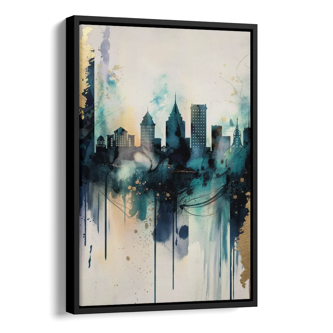 Providence Abstract Skyline Side - Black Canvas Wall Art