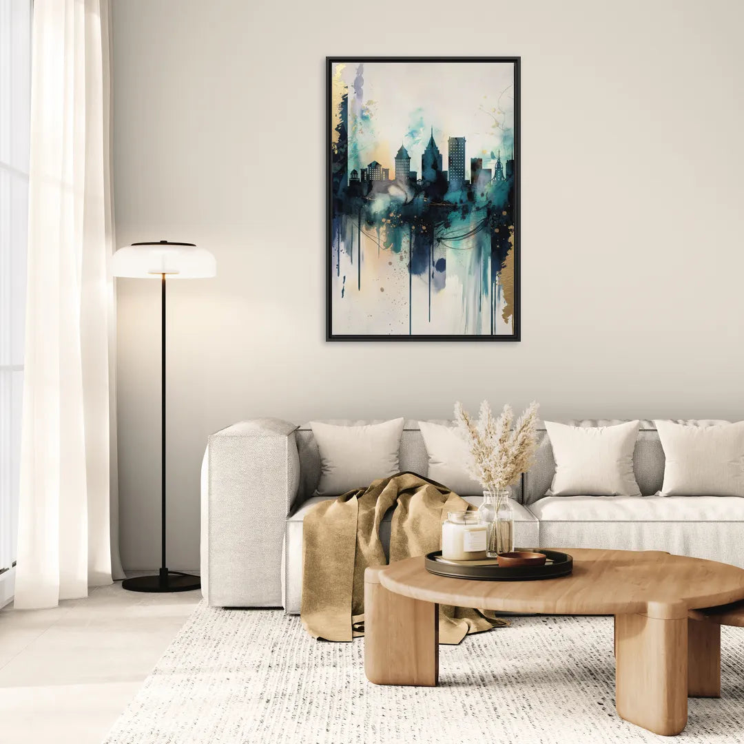 Providence Abstract Skyline - Living Room Black Frame Canvas