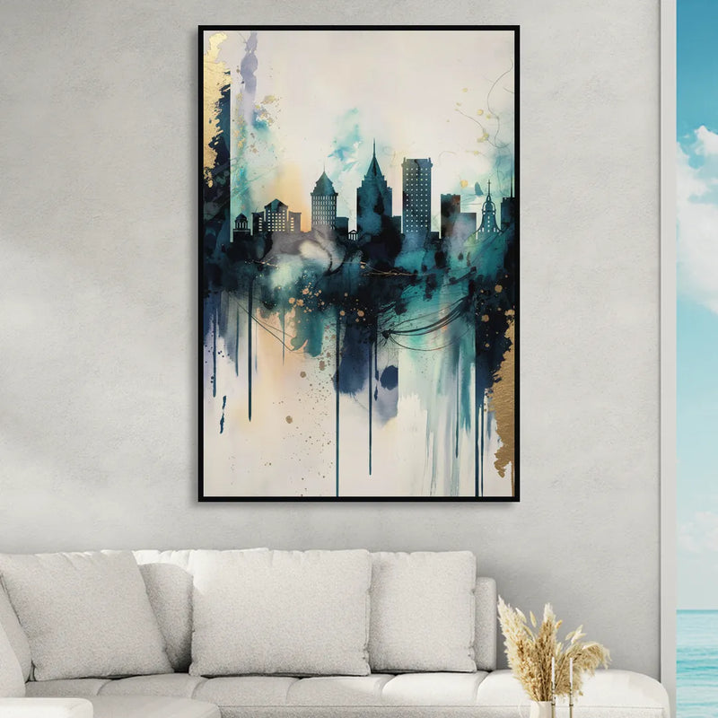 Providence Abstract Skyline Sitting Room - Black Canvas Wall Art