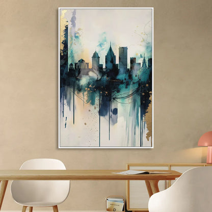 Providence Abstract Skyline Sitting Room - White Canvas Wall Art